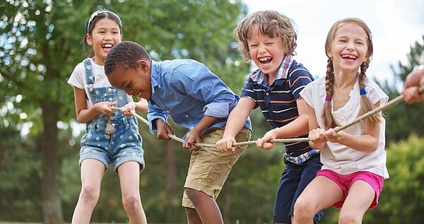 Children playing tug of war